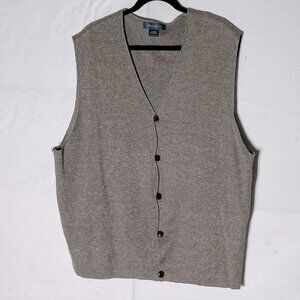 Eddie Bauer beige brown linen cotton lightweight button up knit vest L